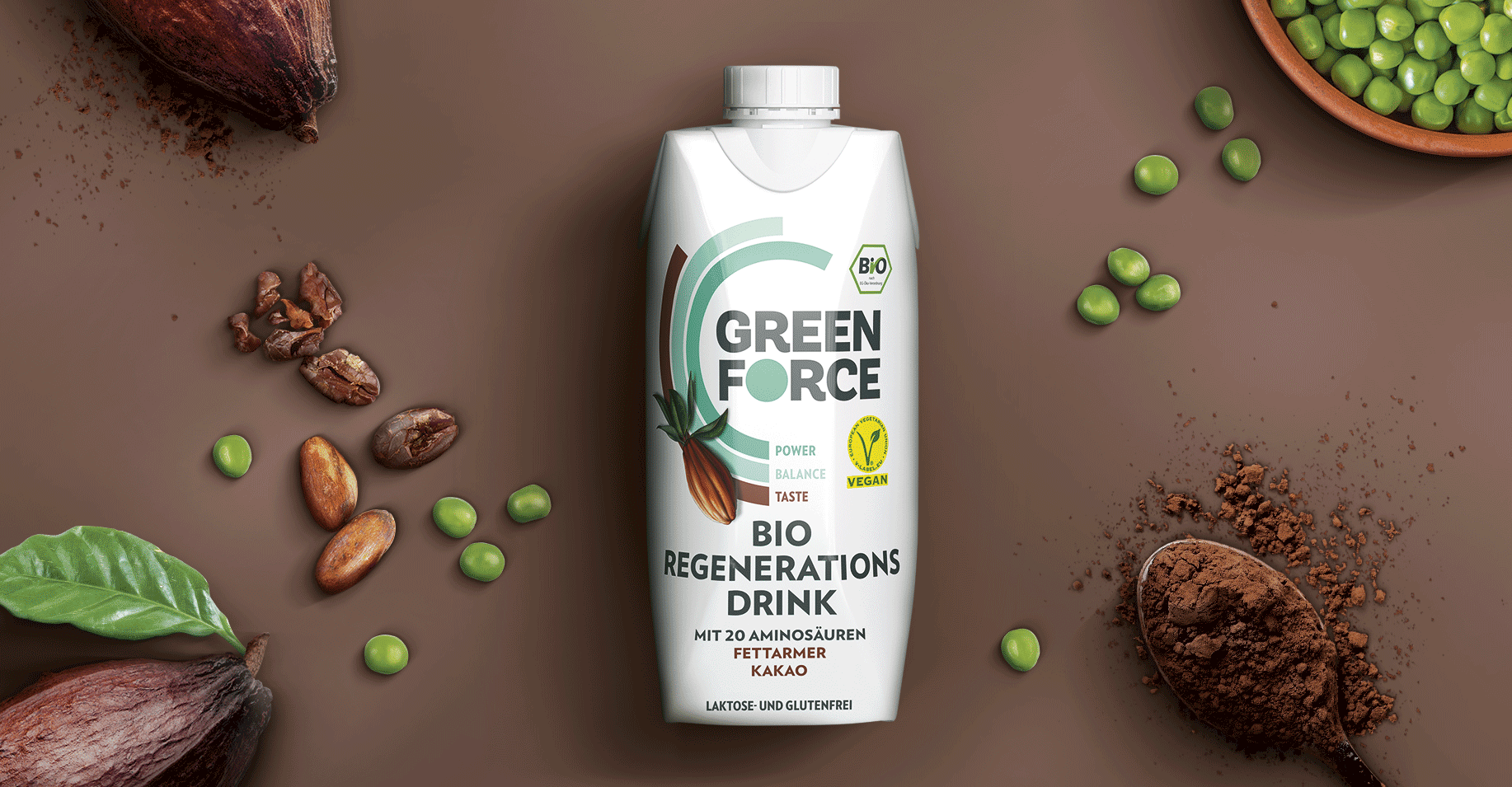 Greenforce Bio Regeneration Drinks Relaunch Grafikdesign Branding-Strategie Verpackungsdesign Logodesign Line Extension POS Material Corporate Design