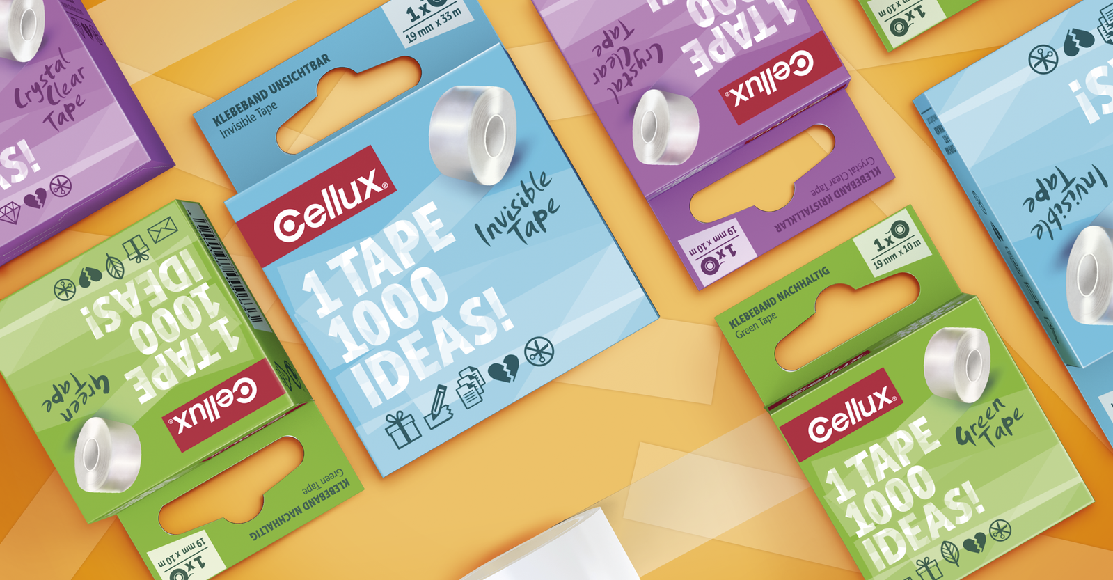 Cellux Klebebaender Launch Branding-Strategie Grafikdesign Verpackungsdesign Line-Extension POS Material Global Packaging