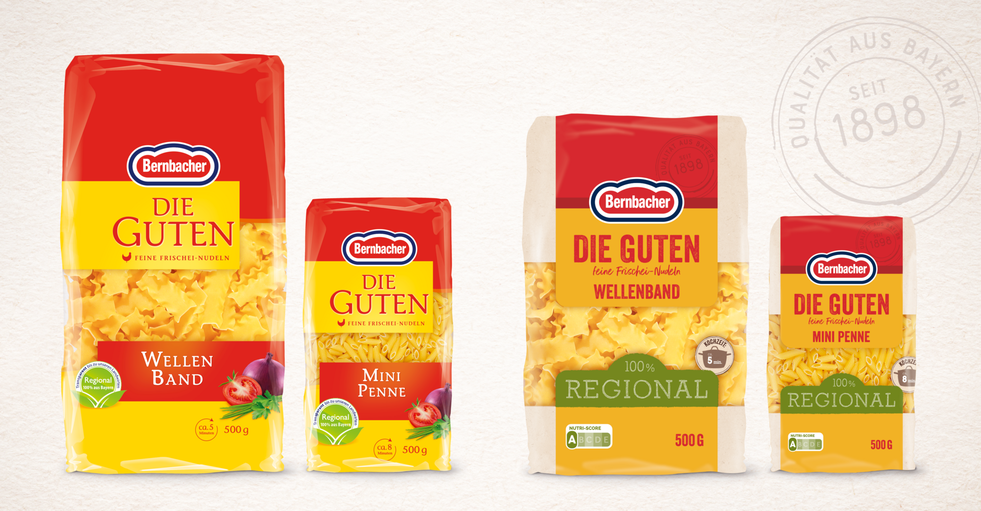 Bernbacher Die Guten und Bella Pasta Launch Grafikdesign Verpackungsdesign Logodesign Branding-Strategie Line Extension