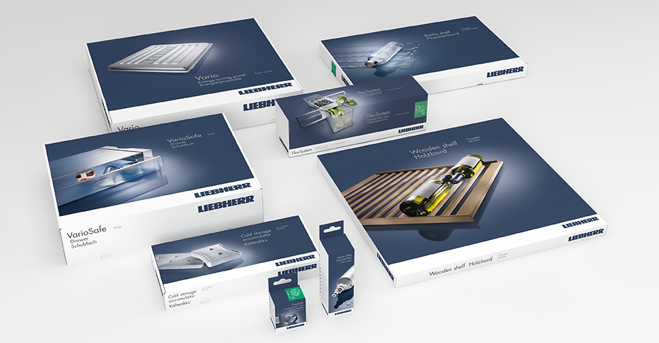 Liebherr International Packaging Zubehoer Launch Packungs-Konzept Nachhaltige Verpackung Grafikdesign Verpackungsdesign Line Extension Branding-Strategie