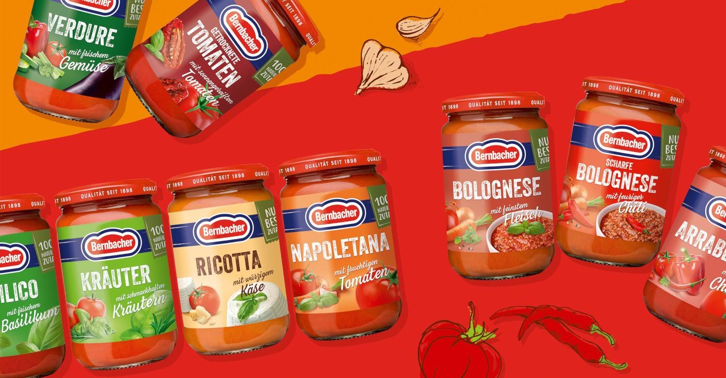 Bernbacher Pesti Pasta Saucen Relaunch Grafikdesign Branding-Strategie Verpackungsdesign Line Extension