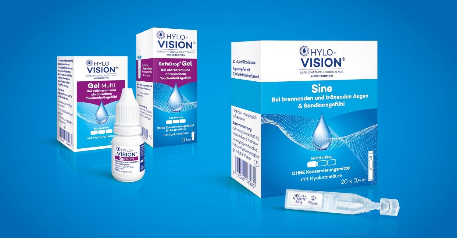 Omnivision Hylo Vision Pharma Augentropfen Relaunch Grafikdesign Verpackungsdesign Logodesign Line Extension Branding-Strategie