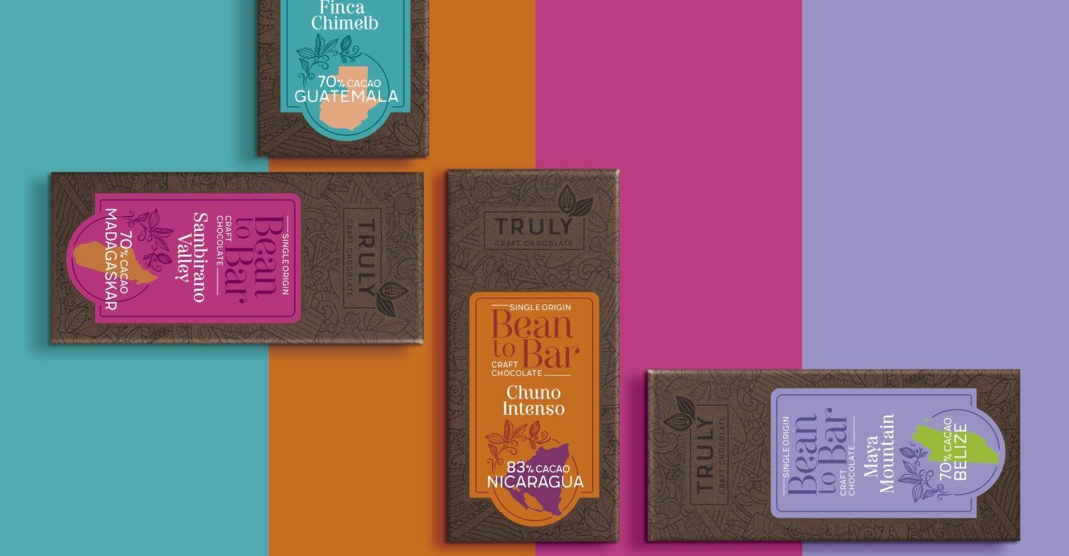 Bean to Bar Truly Craft Chocolate Relaunch Grafikdesign Branding-Strategie Logodesign Verpackungsdesign POS Material