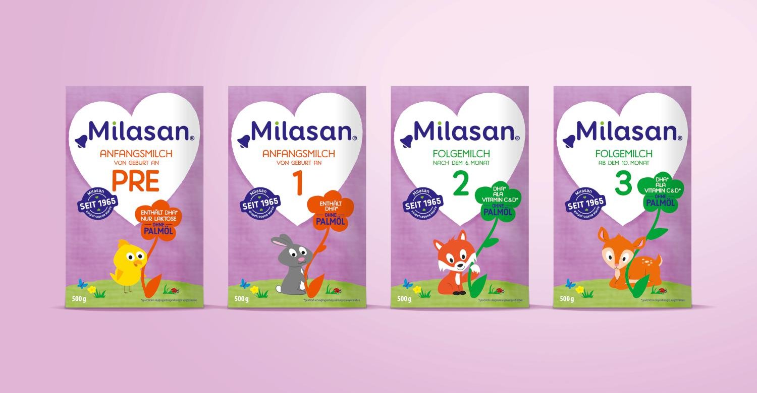 Milasan Babymilch Range Relaunch Branding-Strategie Grafikdesign Verpackungsdesign Line-Extension
