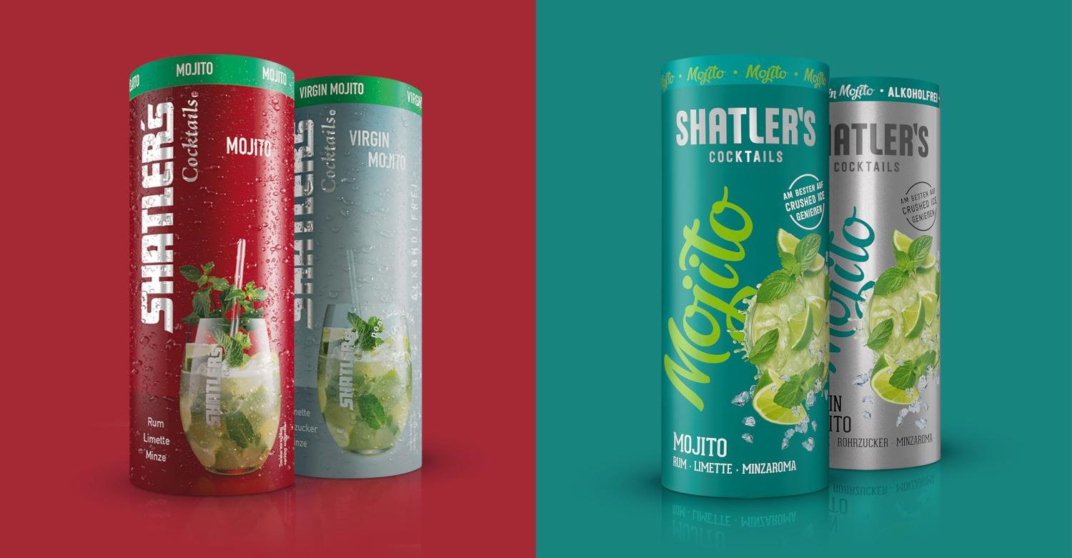Shatlers Cocktails Relaunch Grafikdesign Branding-Strategie Verpackungsdesign Logodesign POS Material Line Extension