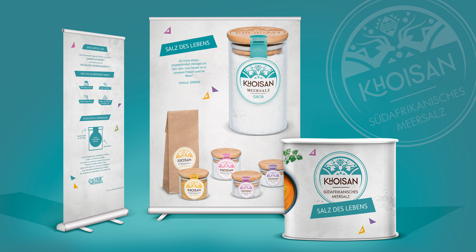 Khoisan Meersalz Relaunch Grafikdesign Naming Branding-Strategie Verpackungsdesign Corporate Design Verpackungs-Konzept Nachhaltige Verpackungen POS Material Claiming