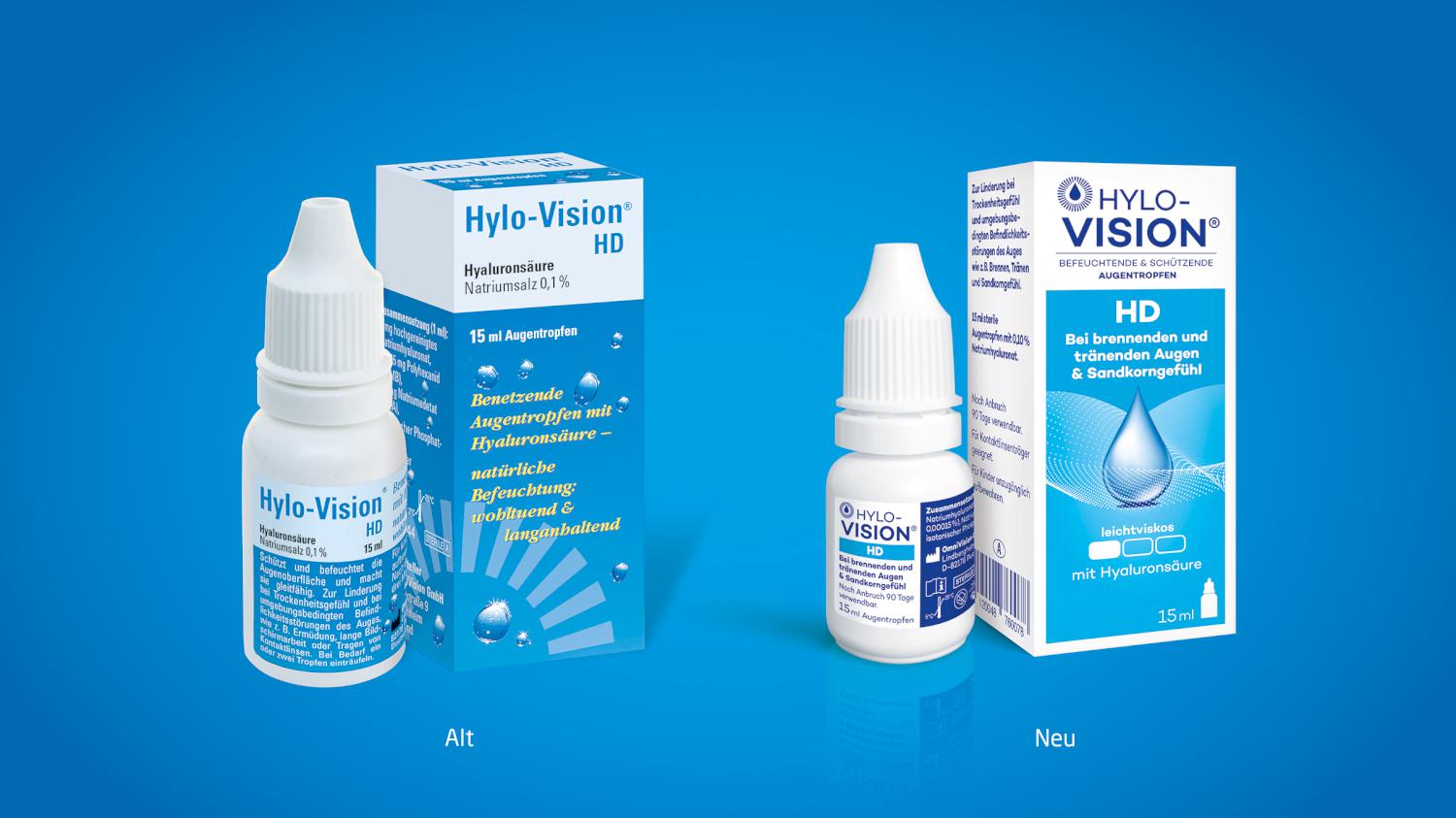 Omnivision Hylo Vision Pharma Augentropfen Relaunch Grafikdesign Verpackungsdesign Logodesign Line Extension Branding-Strategie