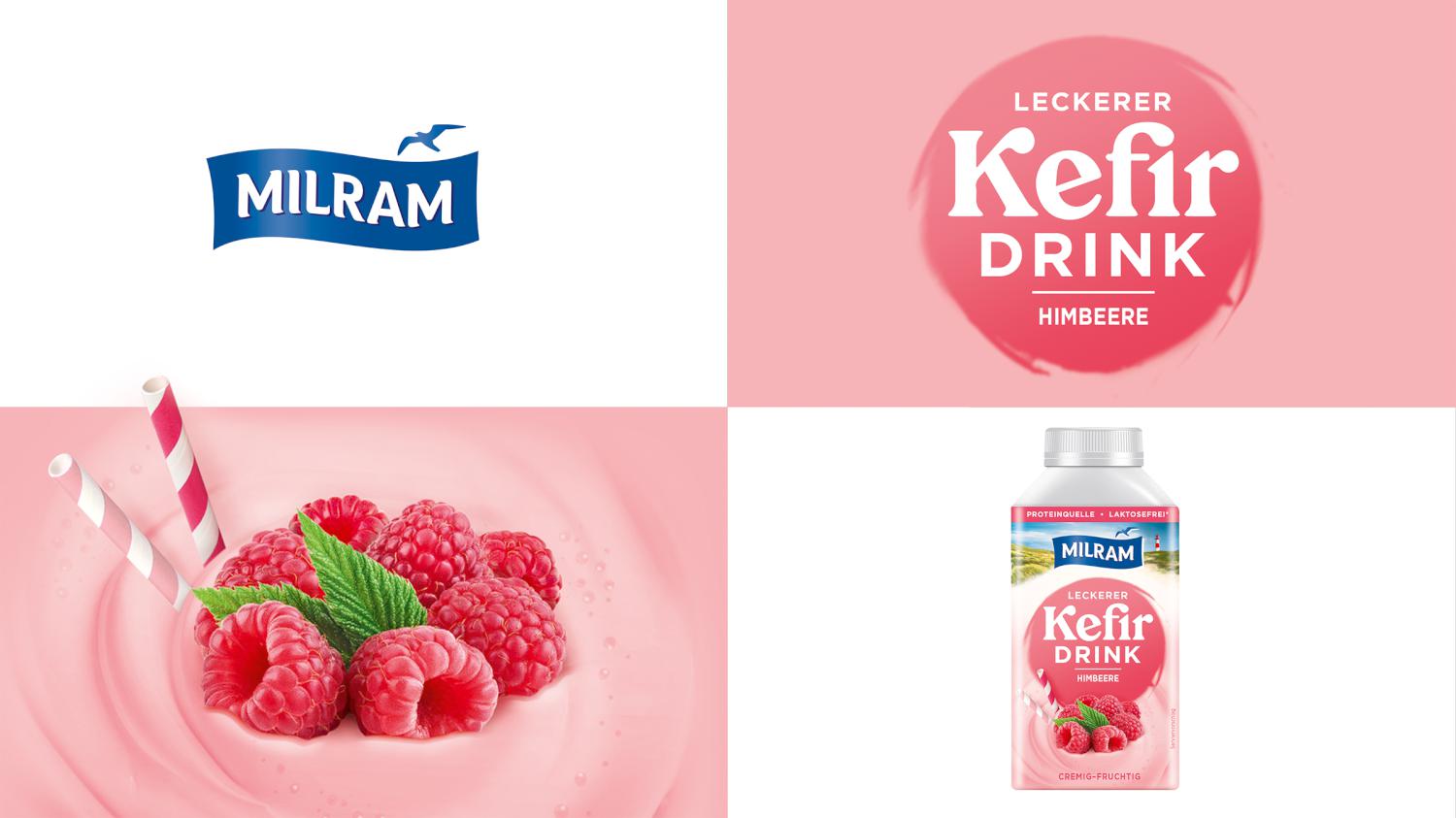 Milram Kefir Drink Sorten Relaunch Grafikdesign Branding-Strategie Verpackungsdesign Logodesign Line Extension