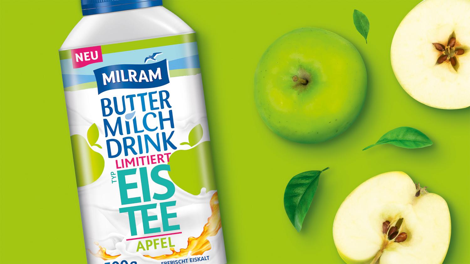 Milram Buttermilch Drink Launch Grafikdesign Branding-Strategie Verpackungsdesign Logodesign Line Extension