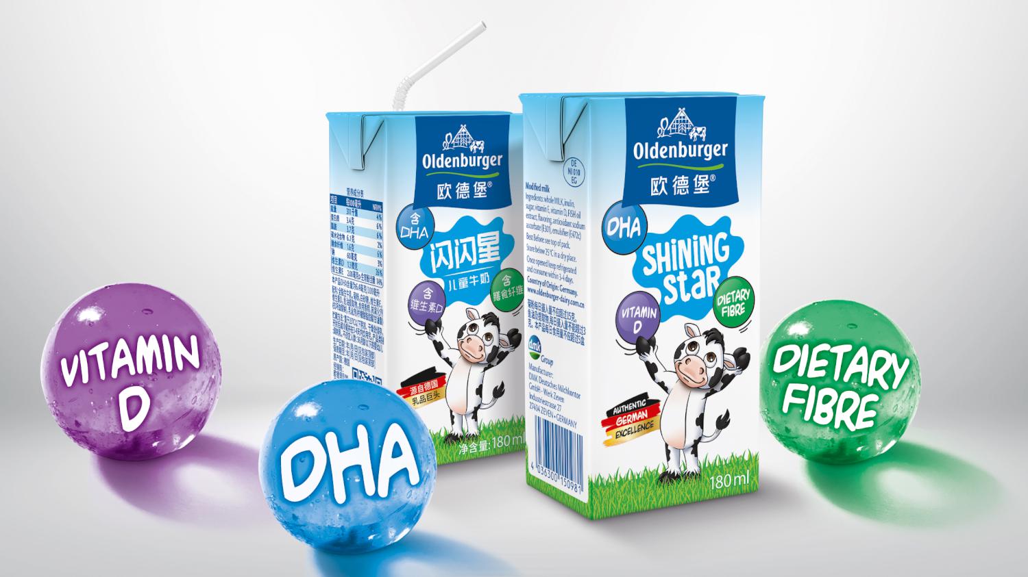 Oldenburger DMK Shining Star Kids Milch Launch Grafikdesign Line Extension Naming Verpackungsdesign Logodesign Line Extension