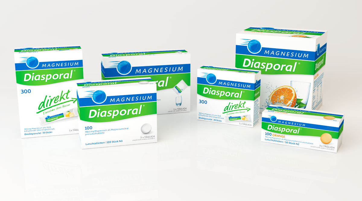 Protina Pharma Diasporal Magnesium Relaunch Grafikdesign Verpackungsdesign Logodesign Branding-Strategie Line Extension Corporate Desgin